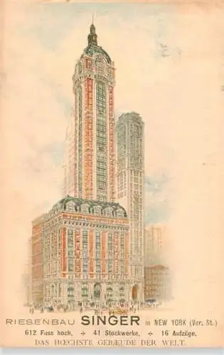 AK / Ansichtskarte 73970554 NEW_YORK_City_USA Riesenbau Singer das hoechste Gebaeude der Welt Illustration