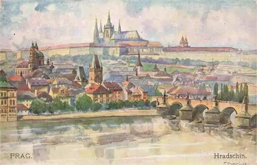 AK / Ansichtskarte 73972935 Prag__PRAHA_Prahy_Prague Hradschin Stadtbild mit Prager Burg Kuenstlerkarte