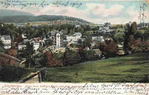 AK / Ansichtskarte 73972976 Schreiberhau_Szklarska_Poreba_Riesengebirge_PL Blick zum Koenigs Hotel und dem Bahnhof