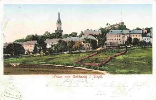 AK / Ansichtskarte 73973635 Schoeneck_Vogtland Ortsansicht mit Kirche