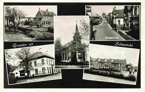 AK / Ansichtskarte 73977010 Scheemda_Groningen_NL Postkantoor Torenstraat Hotel Panman Kerkje t'Hofje