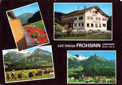 AK / Ansichtskarte 73981307 Langenwang_Fischen_Allgaeu Cafe Pension Frohsinn Panorama Heuernte 