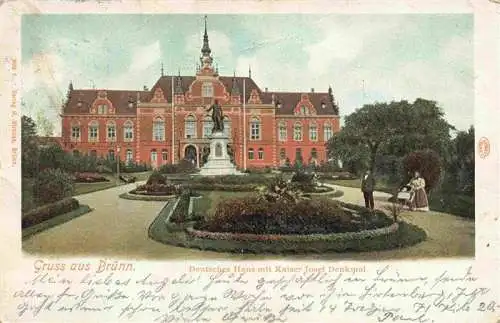 AK / Ansichtskarte 73983251 Bruenn__BRNO_CZ Deutsches Haus mit Kaiser Josef Denkmal