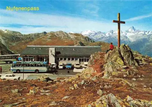 AK / Ansichtskarte  Nufenenpass_TI Restaurant Nufenenpasshoehe mit Wannenhorn Schoenbuehlhorn Finsteraarhorn