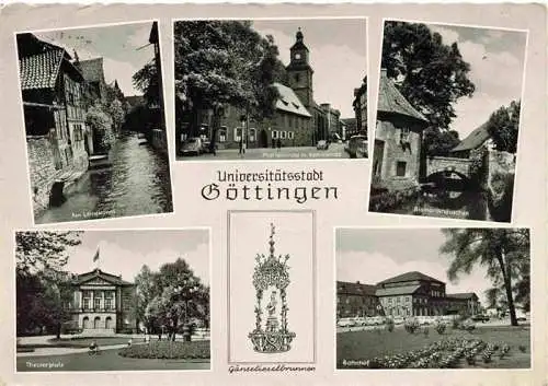 AK / Ansichtskarte 73984150 GoeTTINGEN__Niedersachsen Leinekanal Marienkirche Kommende Bismarckhaeuschen Theaterplatz Bahnhof Gaenselieselbrunnen