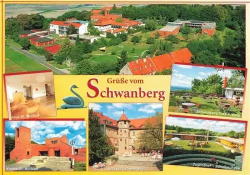 AK / Ansichtskarte 73984154 Roedelsee_Bayern Geistliches Zentrum Schwanberg Communitaet Casteller Ring Luftaufnahme Kirche Schloss Jugendhof Schullandheim