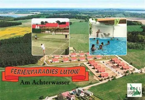 AK / Ansichtskarte 73984560 ZINNOWITZ_Ostseebad Ferienparadies Luetow Fliegeraufnahme Tennisplatz Hallenbad Ferienhaeuser