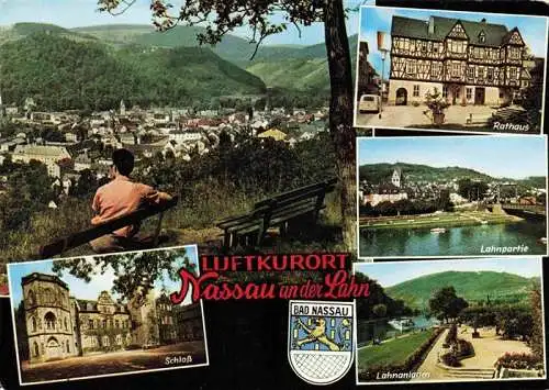 AK / Ansichtskarte 73985160 Nassau_Lahn Panorama Luftkurort Rathaus Lahnpartie Lahnanlagen Schloss