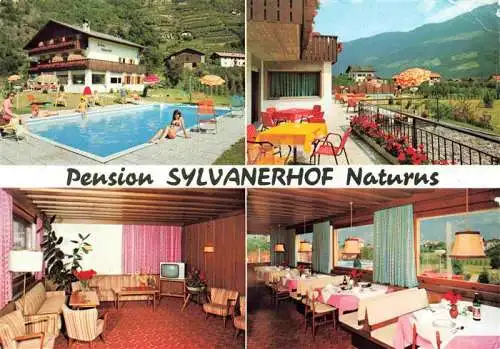 AK / Ansichtskarte 73985200 Naturns_Naturno_Suedtirol_IT Pension Sylvanerhof Gastraum Terrasse Swimming Pool