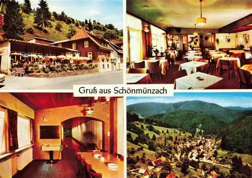 AK / Ansichtskarte 73985899 Schoenmuenzach_Baiersbronn Café Pension Milchbar Kegelbahn Luftaufnahme