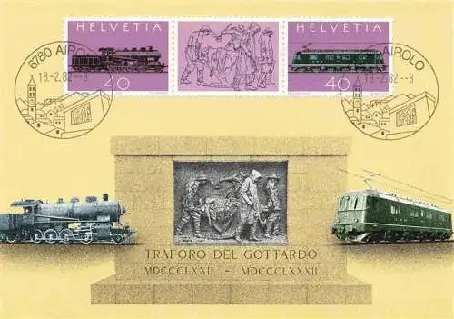 AK / Ansichtskarte  Airolo_TI 100 Jahre Gotthardbahn Monumento Le Vittimedel Lavoro Traforo del Gottardo Eisenbahn Sonderbriefmarken