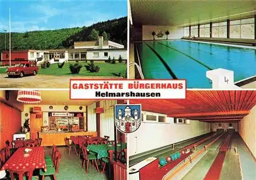 AK / Ansichtskarte 73986758 Helmarshausen Gaststaette Buergerhaus Gaststube Hallenbad Kegelbahn