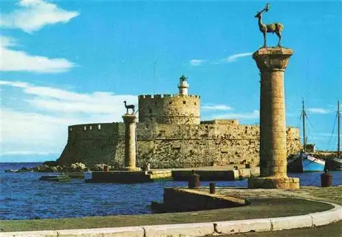 AK / Ansichtskarte 73986873 RHODOS_Rhodes_Greece Leuchtturm und Hirsch Hafen