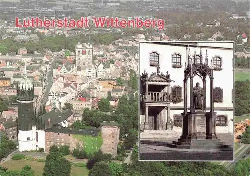 AK / Ansichtskarte 73986885 Wittenberg__Lutherstadt Stadtpanorama Luftaufnahme Lutherdenkmal Rathausportal