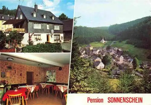 AK / Ansichtskarte 73986924 Duerrenwald_Geroldsgruen Pension Sonnenschein Gastraum Panorama Frankenwald