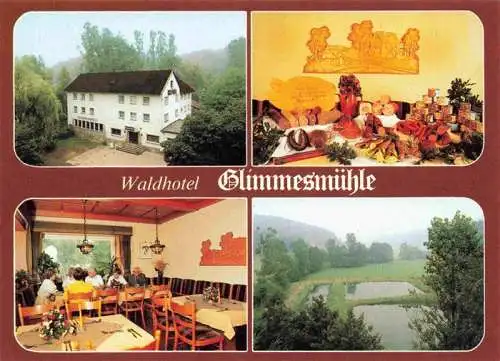 AK / Ansichtskarte 73987023 BAD_HERSFELD Waldhotel Glimmesmuehle Gastraum Landschaftspanorama Teiche