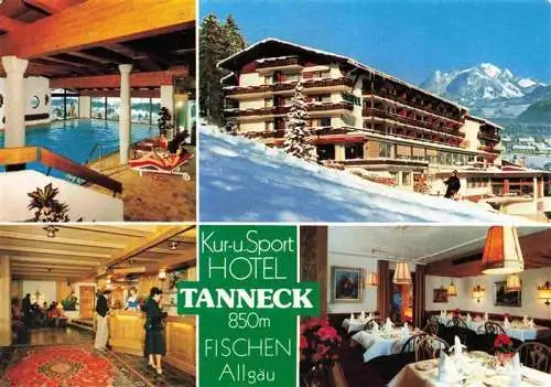 AK / Ansichtskarte 73987026 Fischen_Allgaeu Kur- und Sporthotel Tanneck Hallenbad Rezeption Restaurant Winterpanorama Allgaeuer Alpen