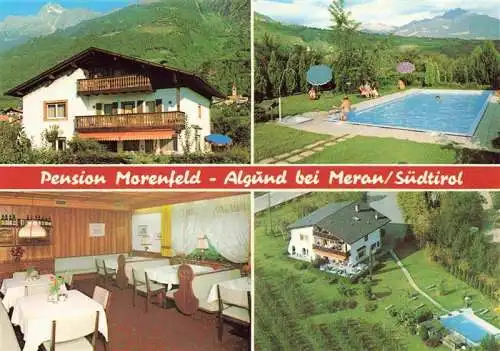 AK / Ansichtskarte 73987112 Algund_Merano_Suedtirol_IT Pension Morenfeld Gastraum Swimming Pool Luftaufnahme