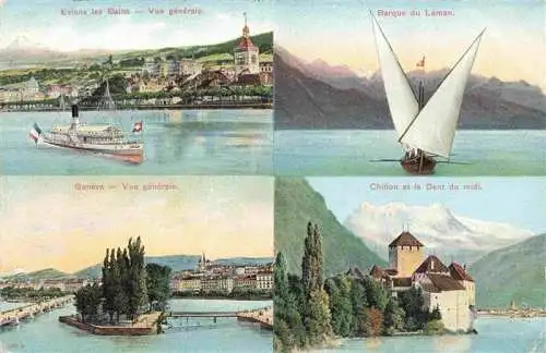 AK / Ansichtskarte  Evian-les-Bains_74_Haute-Savoie Vue générale Genese Barque du Leman Chillon et la Dent du Midi