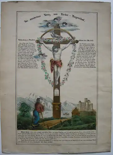 Hagenthal-le-Bas Elsass Wunderbare Kreuz Wunder Lithografie 1850 Ablass-Gebet