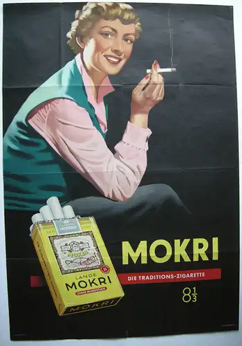 Plakat Reklame Mokri Traditions-Zigaretten Werbeplakat Orig Lithografie 1960