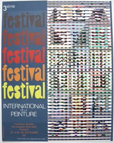 Yacoov Agam Plakat Orig. Serigrafie 3. Festival Peinture Cagnes-sur-mer 1971