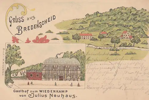 AK Bredenscheid Gasthaus Wiedenkamp Ennepe-Ruhr NRW gel 1899 Litho