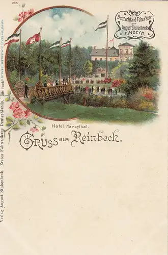 Ak Reinbek Hotel Nancythal Hamburg Stukenbrok Fahrrad Litho ungelaufen 1900