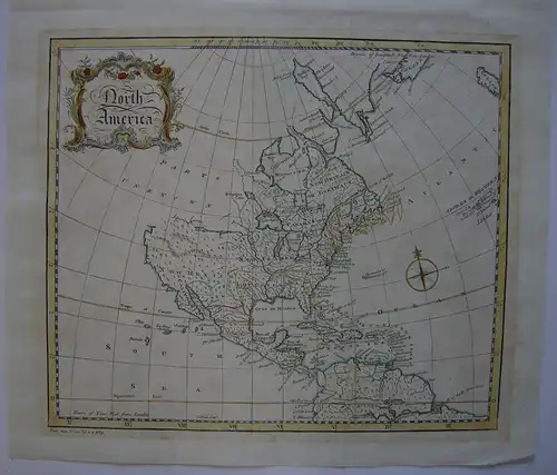 North America Nordamerika Kontinentkarte kolor Orig Kupferstichkarte Gibson 1763