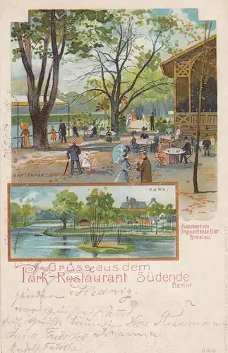 AK Berlin Steglitz Park-Restaurant Südende Gasthaus Litho gel 1903