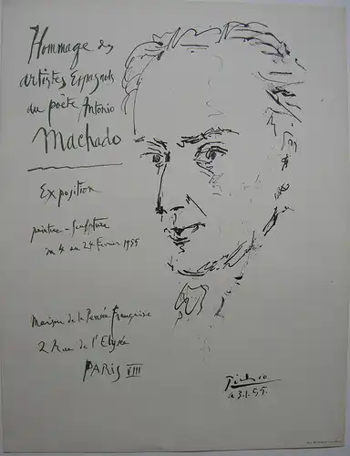 Plakat Picasso Hommage spanischer Künstler an Antonio Machado Offset 1955 sign