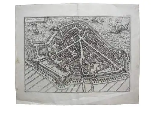 Hoorn Vogelschauplan Bird's Eye View Kupferstich Guicciardini 1582 Niederlande