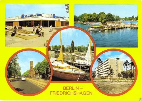 AK, Berlin Friedrichshagen, fünf Abb., u.a. Kaufhalle, 1986