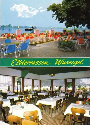 AK, Wussegel an der Elbuferstr., Restaurant + Cafe Elbterrassen, zwei Abb., 1986