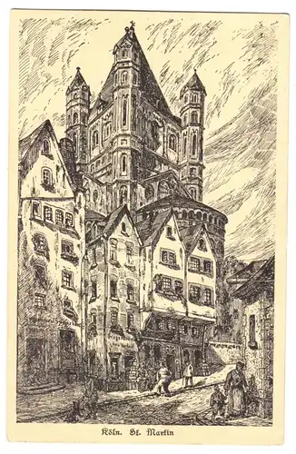 AK, Köln, St. Martin, Künstlerkarte, um 1930