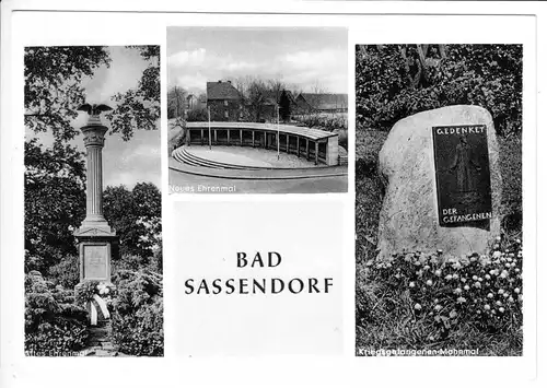 AK, Bad Sassendorf, drei Abb., Ehrenmale, um 1958