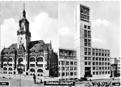 AK, Stuttgart, Altes und Neues Rathaus, um 1970