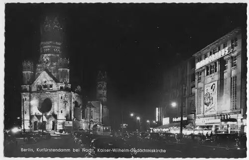 AK, Berlin Charlottenburg, Gedächtniskirche und Marmorhaus, Nachtansicht, 1960