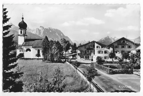 AK, Krünn Obb., Teilansicht mit Kirche, 1961