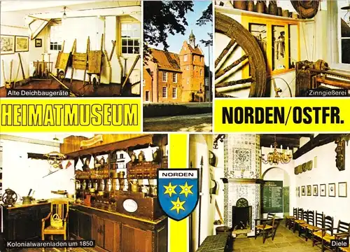 AK, Norden Ostfr., Heimatmuseum Norden, fünf Abb., Wappen, 1992