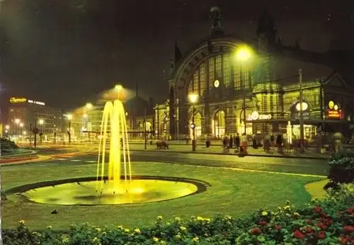 AK, Frankfurt Main, Hauptbahnhof, Nachtansicht, um 1967
