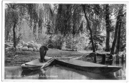 AK, Lehde Spreewald, Bauernhof, Kähne, Kürbisse, um 1952