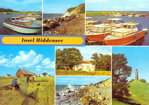 AK groß, Insel Hiddensee, sieben Abb. u.a. Leuchtturm, 1981