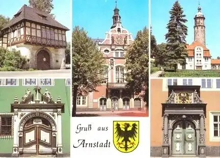 AK, Arnstadt, 5 Abb., Gebäudeansichten, Vers. 1, 1986