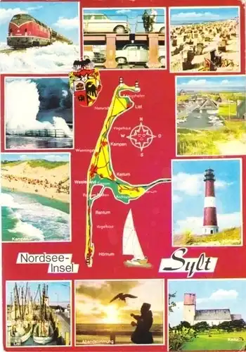 AK, Nordseeinsel Sylt, 10 Abb. und Landkarte, 1971