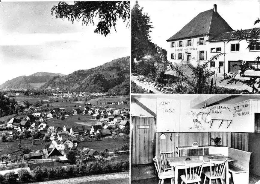 AK, Bleibach Elztal, Gasthof und Pension zum Löwen, drei Abb., 1970