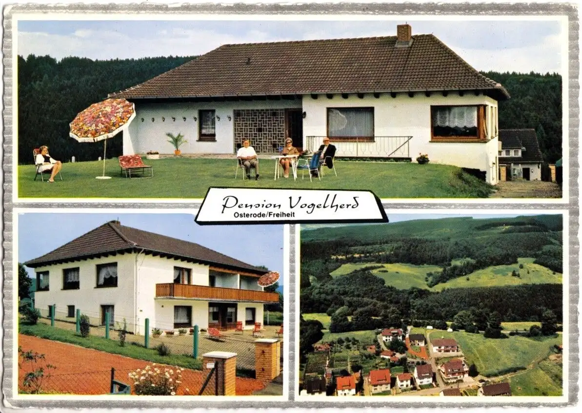 AK, Osterode - Freiheit, Pension Vogelherd, drei Abb., um 1973