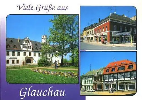 AK, Glauchau, 3 Abb., u.a. Brüderstr. mit Geschäft