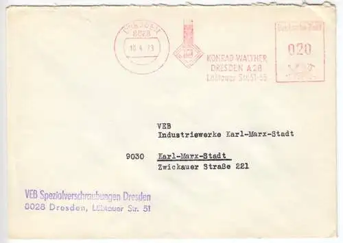 AFS, Fa. Konrad Walther, Dresden A 28...., o Dresden, 8028, 18.4.73