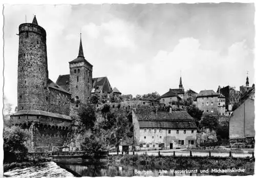 AK, Bautzen Sachs., Wasserkunst u. Michaeliskirche 1961